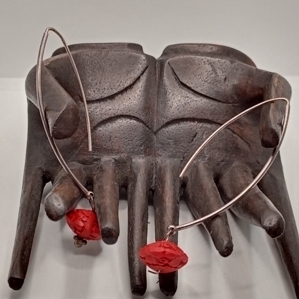 Sterling silver and red carved beads